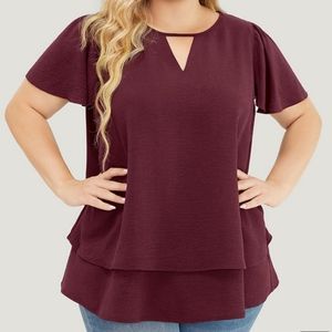 Maroon layered hem blouse by BloomChic